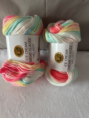 Lion Brand Ice Cream Yarn Tutti Frutti Lot # 1019, 2 Skeins New